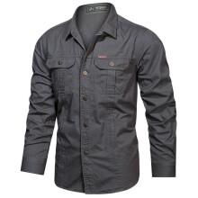 Men's Tactical Long Sleeve Button-Up Shirt Gray XL