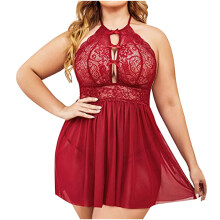 Red Plus Size Lace Nightdress with Bow 18 (XXXXXL)