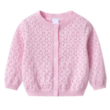 Girls Lace Knit Cardigan Lightweight Openwork Jacket Pink
