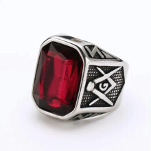 Men's Stainless Steel Masonic Ring Silver Crimson Size 7-13