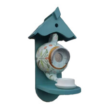 Resin Teapot Birdhouse Feeder-Outdoor Hanging Wall Mount Feeder for Garden Home Decor,Durable and Weather-Resistant B