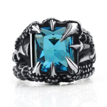 Men's Stainless Steel Dragon Claw Ring Light Blue Size 7-15