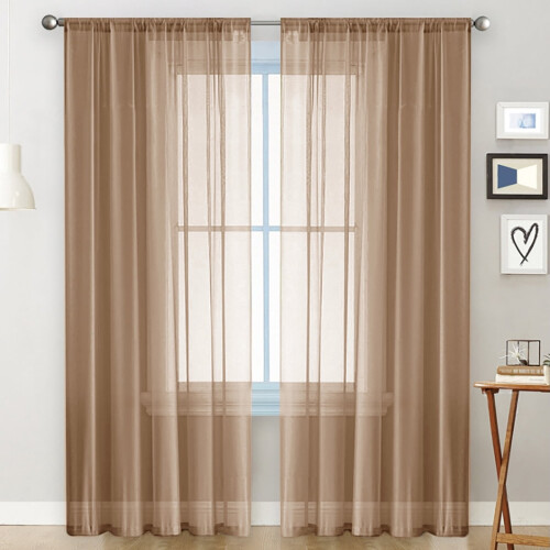 Lightweight Brown Curtains 100x250cm Polyester Rod Pocket 1