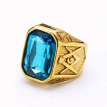 Men's Stainless Steel Masonic Ring Size 7-13 Gold Lake Blue