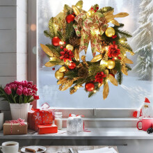 17 inch Red and Gold Christmas Wreath with Berries Bows