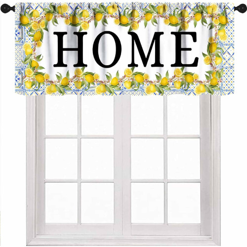 Lemon Fruit Valance Curtains Yellow Blue Rustic Watercolor