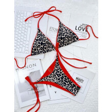 Women's leopard print bikini set with removable pads 2 piece