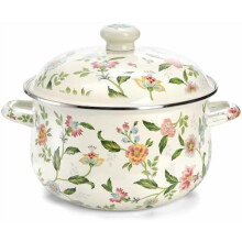 Green Floral Enamel Stockpot 5 Qt with Lid and Dual Handles