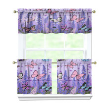Purple Lavender Butterfly Kitchen Curtains Set 3-Piece
