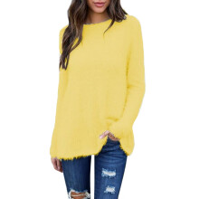Women's Cable Knit Crew Neck Sweater Yellow
