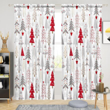 Renaiss Abstract Christmas Tree Curtains Red Gray 53x84in 2