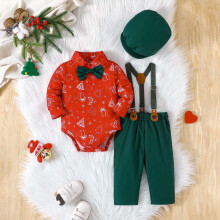 Baby Boy Outfit 3-Piece Gentleman Romper Set with Hat