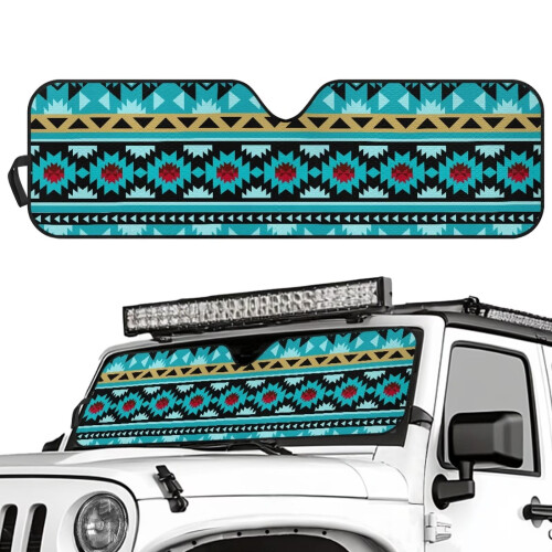 Foldable Blue Turquoise Aztec Sun Shade 52.95x16.14 in 1