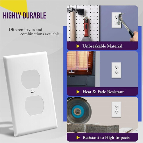 10-Pack White Duplex Wall Plates - 1-Gang, Unbreakable Polycarbonate 1