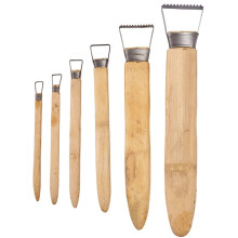 6Pcs Pottery Sculpting Tools Set with Bamboo Handle and Toothed Metal Scraper Clay Sculpting Tools