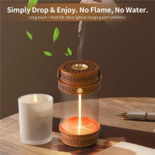 Diffuseur D'Huiles Essentielles Électrique Sans Eau avec Lumière D'Ambiance Chaleureuse, Chauffe-Huiles Portable en Bois Naturel pour le Yoga