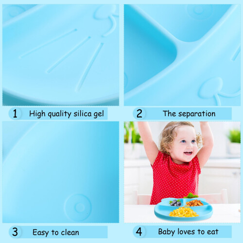 Silicone Divided Plate for Kids Blue 1 Piece 2