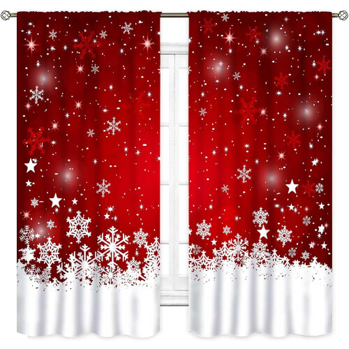Christmas Kitchen Curtains Red White Snowflakes 2 Panels 1