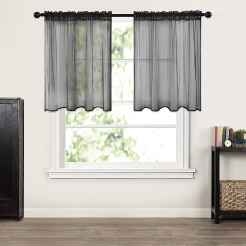 White sheer kitchen curtains rod pocket 2 pcs 76x92 cm 2