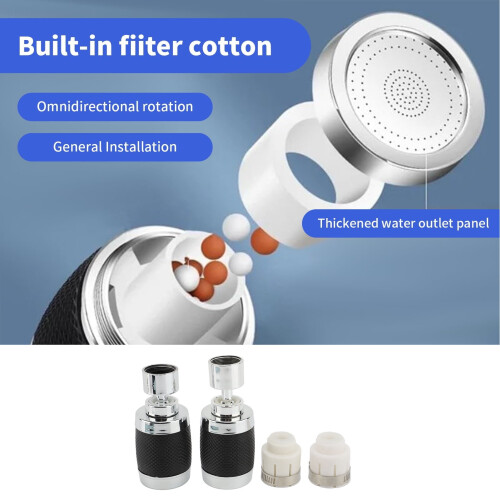Faucet Aerator 3-Mode 360-Degree Rotating Black 2-Pack 1