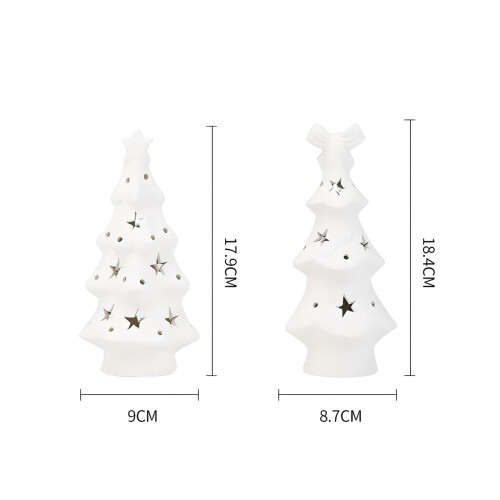 White Ceramic Christmas Tree with Lights and Star Cutouts 2