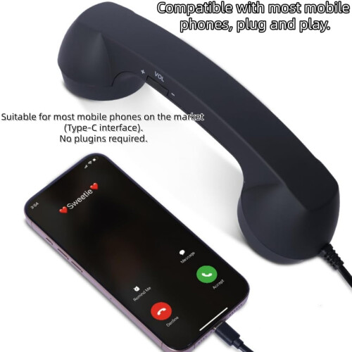 Retro Phone Handset Type-C Wired Landline Receiver for 1