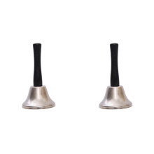 2X Gold Steel Hand Bell Loud Call Bell Alarm, Family Loves, Musical Hand Bells, Cow Bells with Stick Grip-B
