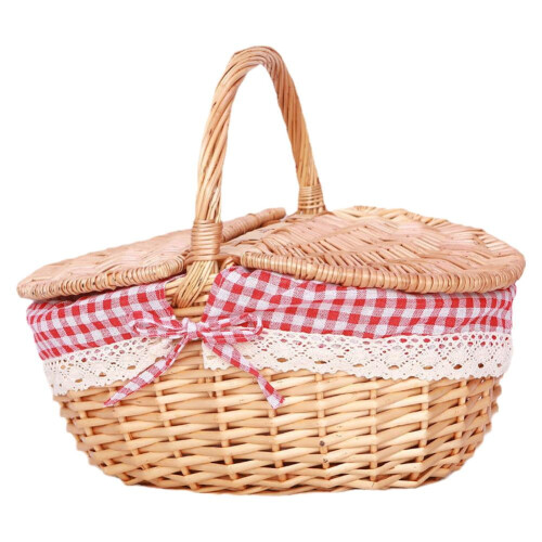 Wicker Basket with Handle for Camping Picnic Storage
