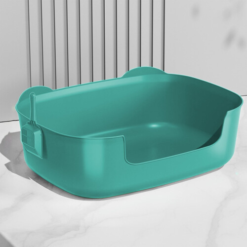 Open Cat Litter Box with High Sides and Low Entry