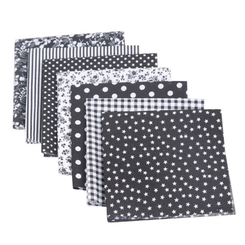 Black Cotton Fabric Bundle Dot Pattern 7 Pieces 25cm25cm