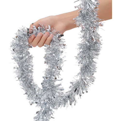 Christmas Tinsel Ribbon Silver 70.8 Inch 6 Pack