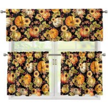 Sunflower Pumpkin Kitchen Curtains Valance and Tier Set 3