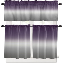 Kitchen curtain valance and tiers set purple grey ombre 3