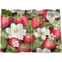 Red Fruit Strawberry Kitchen Curtains 24 Inch Short Tier 2