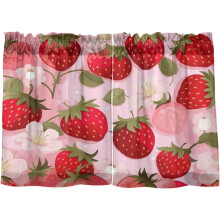 Strawberry Cartoon Kitchen Curtains Red 24 Inch Short Tier