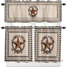 Rustic Texas Western Kitchen Curtains Set Black Buffalo
