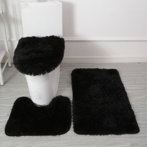 Polyester Bathroom Carpet Set Non-Slip PVC Backing 3-Piece