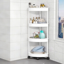 4-Tier Corner Shower Shelf Plastic White with Wheels