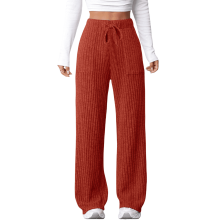 Women's Plaid Wide-Leg Joggers with Pockets Winter Pants