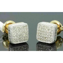 Gold Square Zircon Stud Earrings for Men and Women 1 Pair