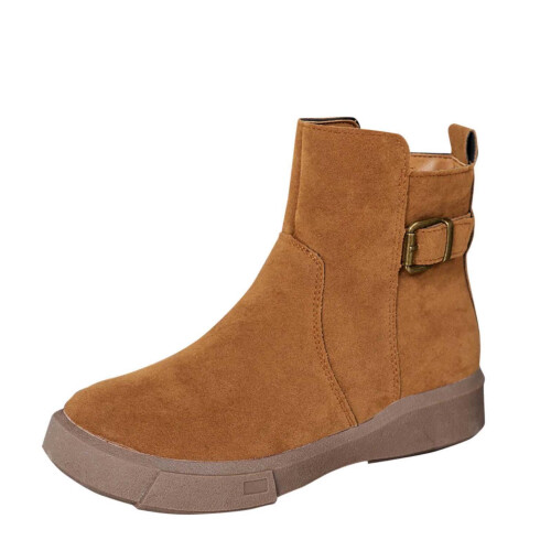 Women's Ankle Boots Round Toe Flocking Brown Size 6