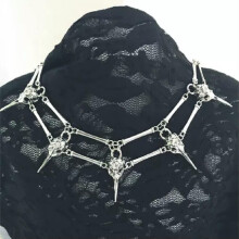 Gothic Skull Bird Pendant Choker Necklace Silver Raven