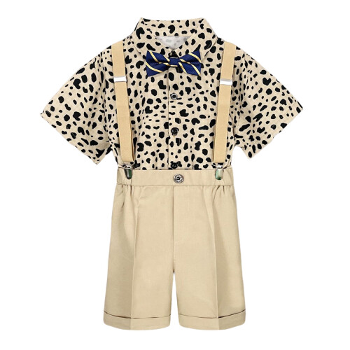 Boy Easter Semi-Formal Outfit Khaki Suspender Shorts Set