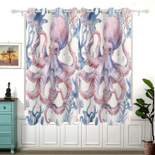 Pink Coral Octopus Blackout Curtain Panels 63x55 in 2-Pack
