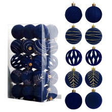 Blue Velvet Flocked Christmas Ball Ornaments 30 pcs 2.36