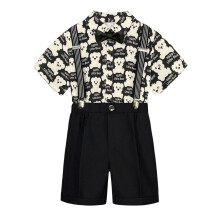 Boy Easter Semi-Formal Outfit Black Short Sleeve Shirt with