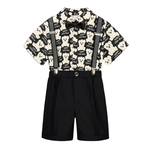 Boy Easter Semi-Formal Outfit Black Short Sleeve Shirt with