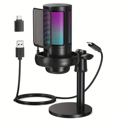 USB Condenser Microphone with Mute Switch and Accessories