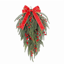 Christmas teardrop swag wreath with red berry bow 23.6 in