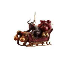 Krampus Christmas Ornament Gothic Red Gold Sleigh